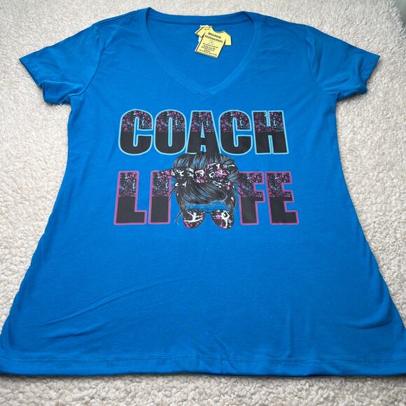 Gymnastic Coach Life Messy Bun Blue Vneck Jr XL - Picture 2 of 6